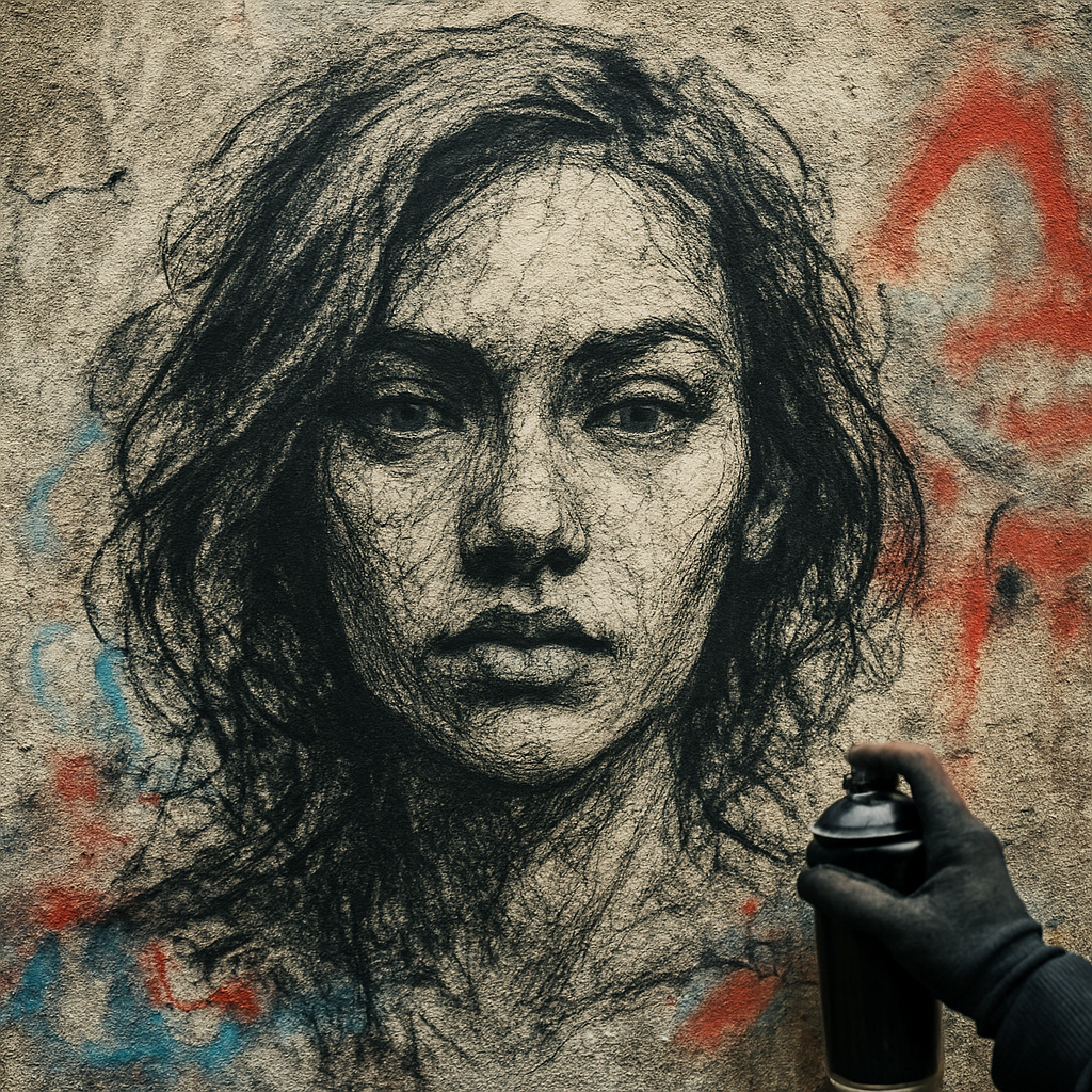 Retrato em grafite estilo street art