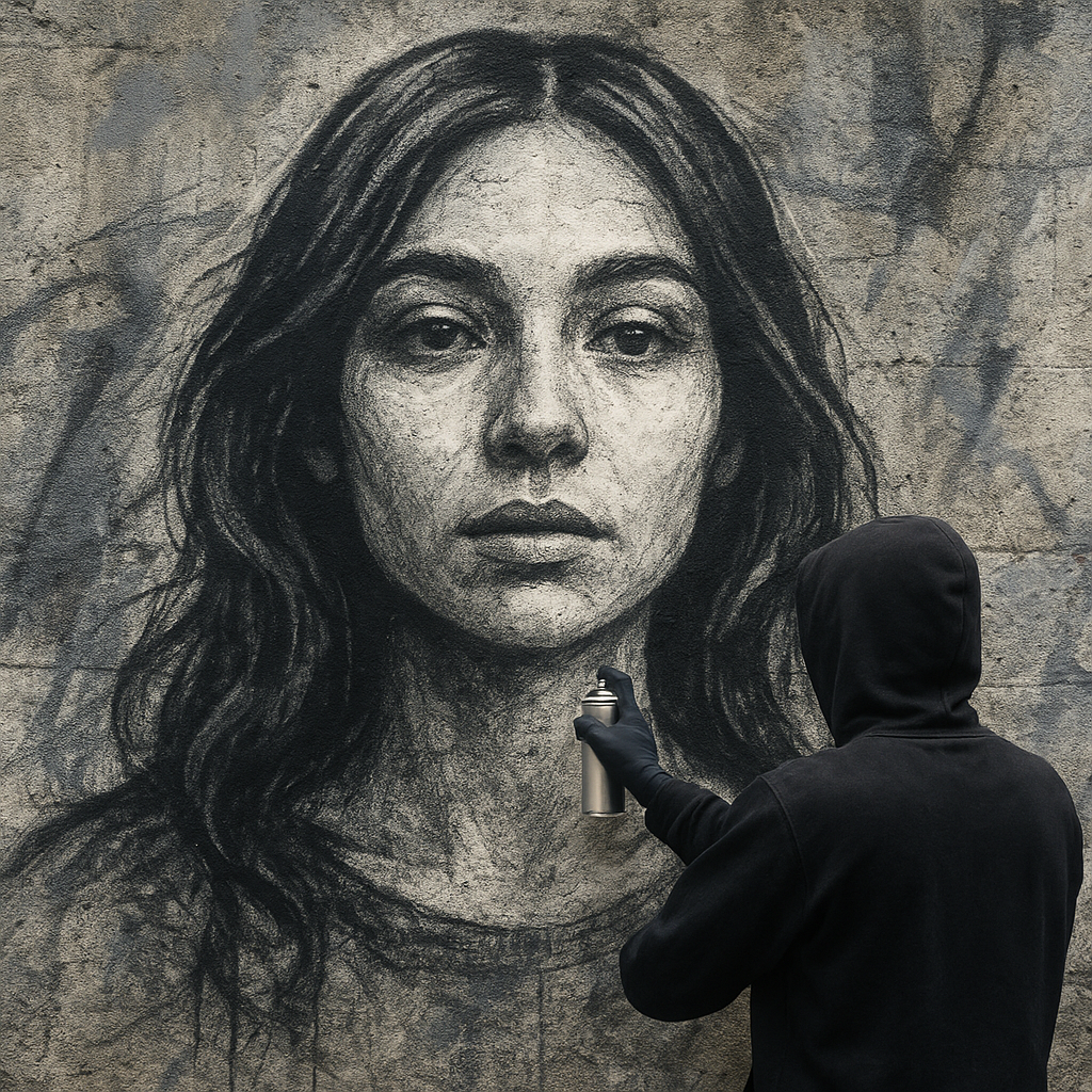 Retrato em grafite estilo street art