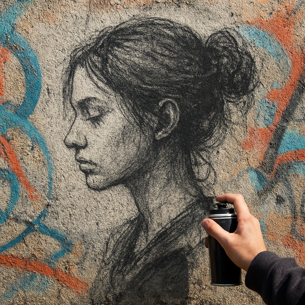 Retrato em grafite estilo street art