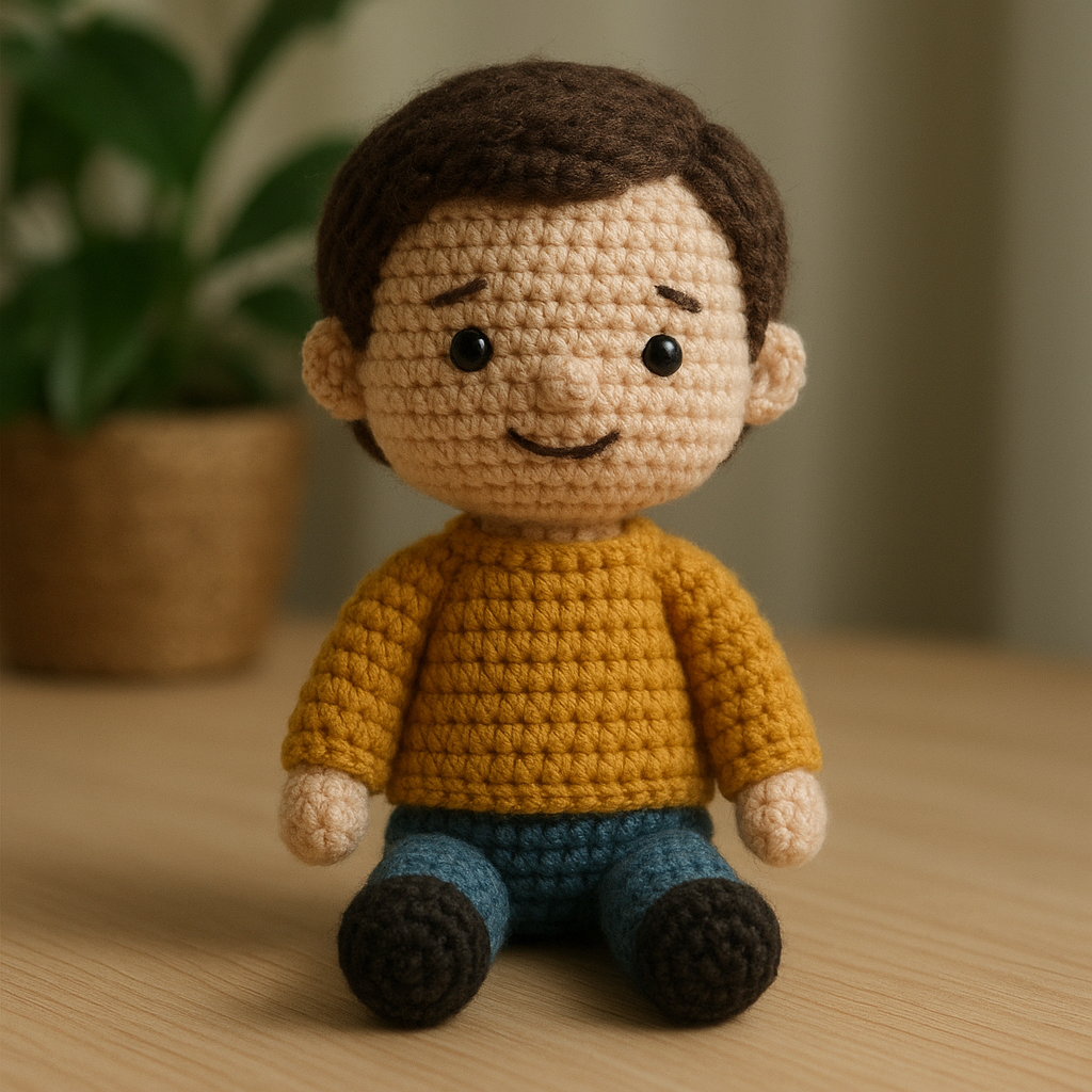 Boneco de crochê amigurumi da sua foto